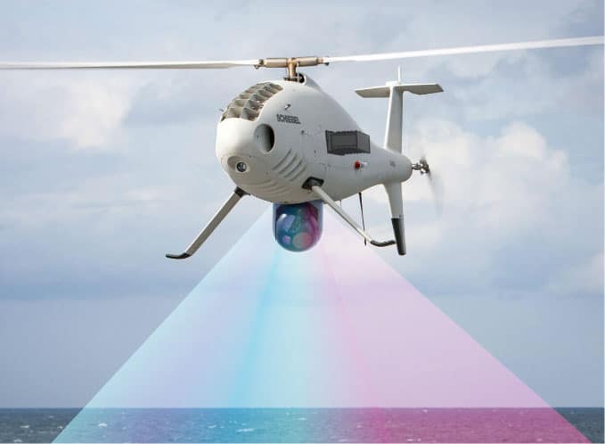 Drone helicopter using multispectral maritime sensing to detect minefields and obstacles in the surf zone - AMSI