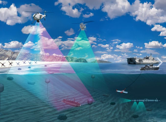 Multispectral maritime-sensing drone helicopters capable of detecting minefields and obstacles in the surf zone - AMSI